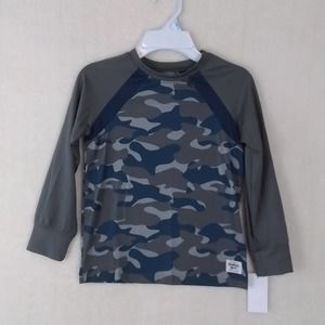 Oshkosh Boys‎ Rash Guard Tee 5 Gray Blue Camo Active Wear Long Sleeve Outdoor